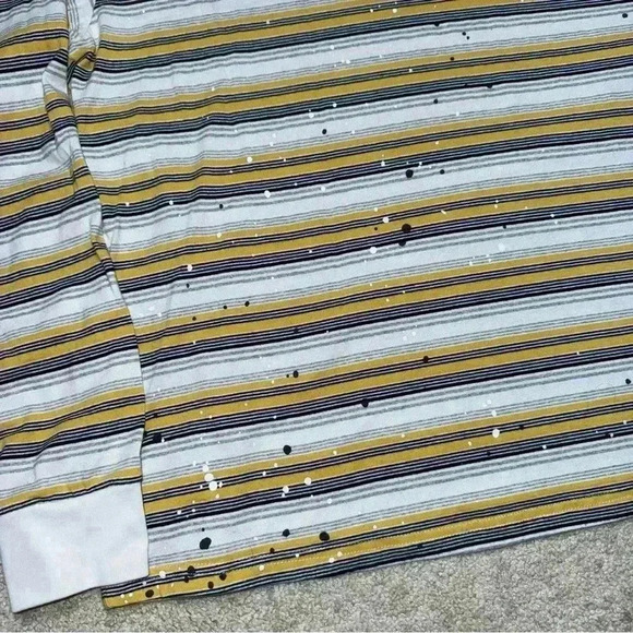 🔥Betweenand Striped Long Sleeve Shirt Medium Yellow Black White Splatter Design - Picture 2 of 8